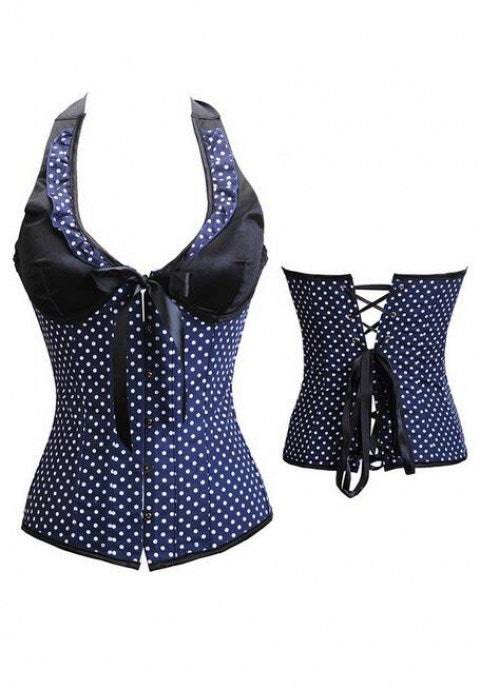 White Satin Polka Dot Halter Neck Corset
