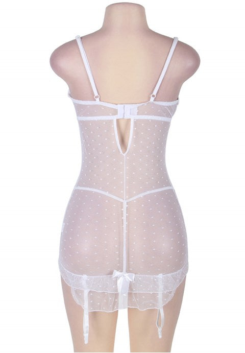 White Plus Size Polka Dot Sheer Babydoll