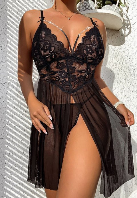 Women's Lingerie Lace Babydoll Strap Chemise Mesh Sleepwear Outfits