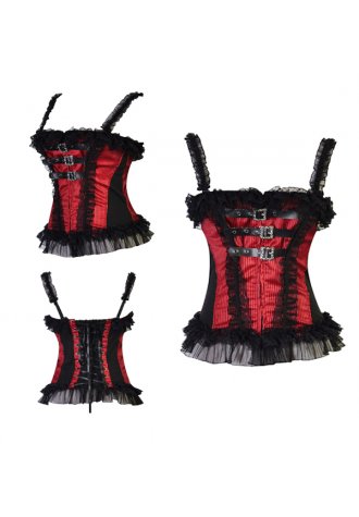 Alluring Lace Trim Buckle Straps Corset Bustier
