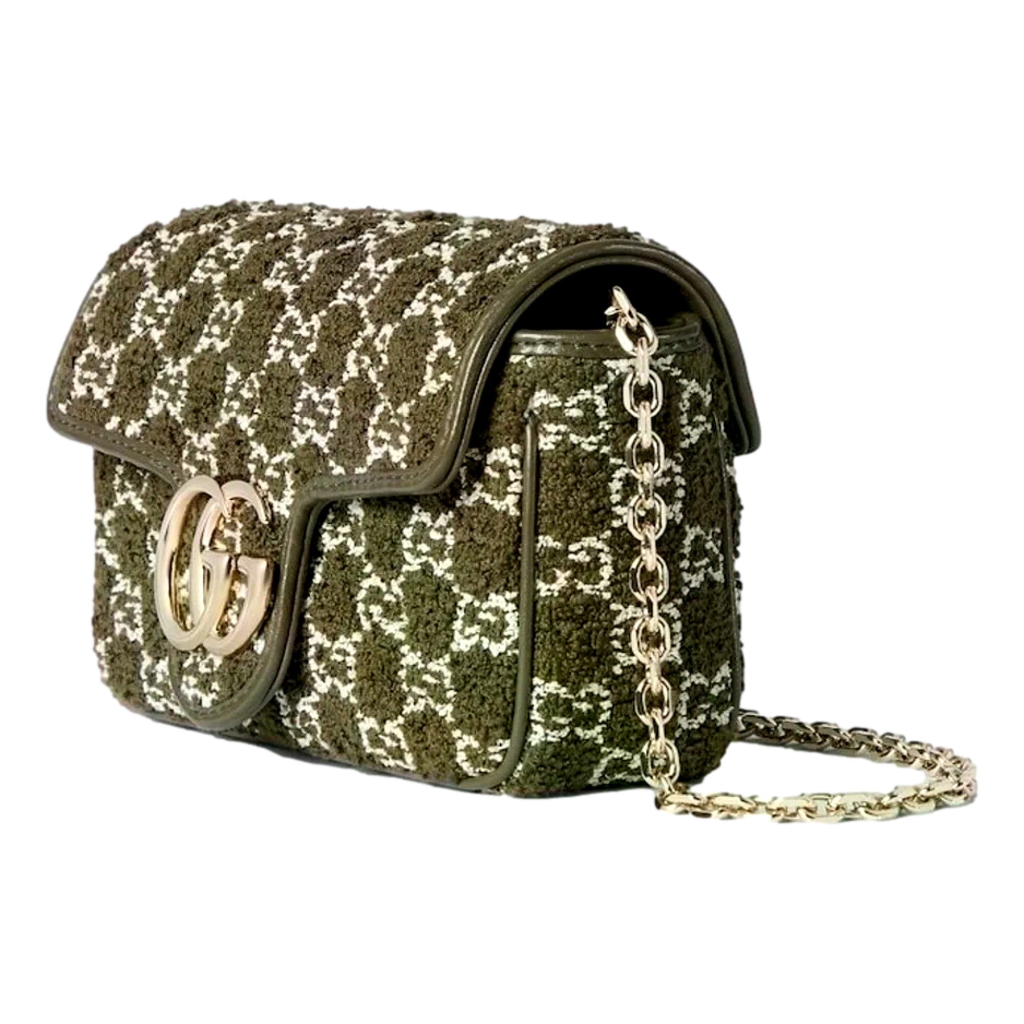 Gucci GG Marmont Olive Green Boucle Terry Chain Crossbody Bag