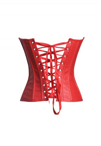 One Set-Black and Red Faux Leather Overbust Corset Bustier with Tutu Skirt