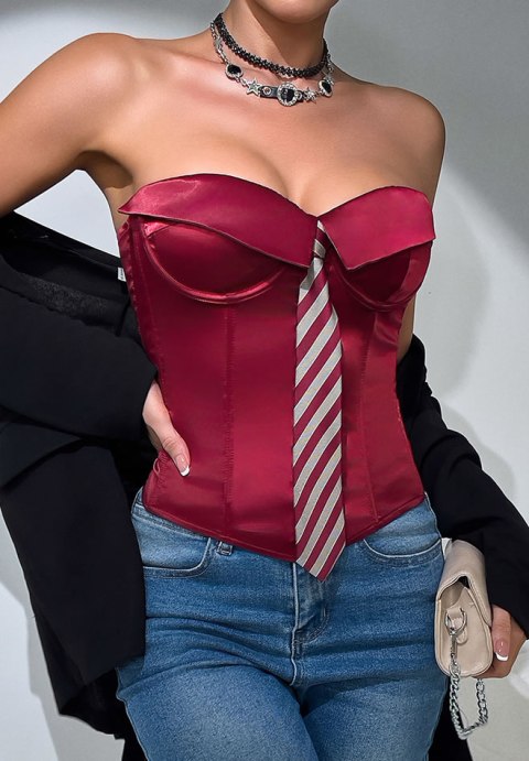 Sultry Burgundy Bustier with Tie