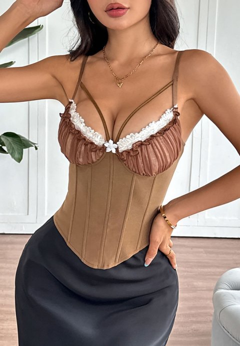 Chic Brown Corset Bustier with Lace Detail