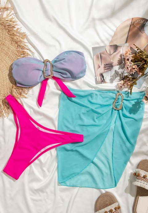 Vibrant Gradient Bandeau Bikini Set with Buckle Detail