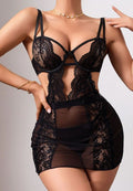 Black Lace Bralette with Mesh Mini Skirt Set