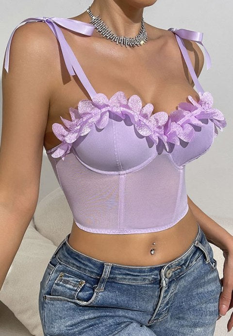 Feminine 3D Floral Bustier Top