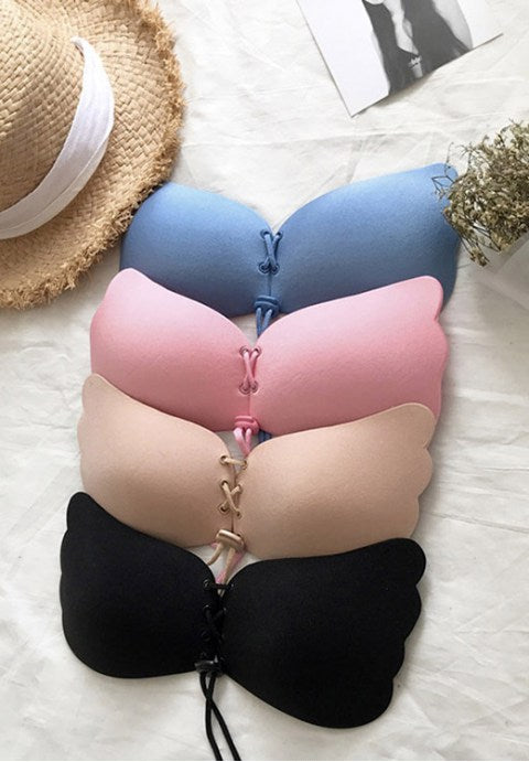 Strapless Bra Sexy Backless Wing Shape Silicone Self Adhesive Push Up with Drawstring