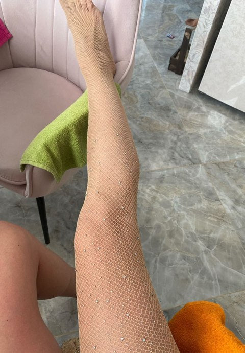 Bold Black Fishnet Pantyhose with Rhinestone Accents