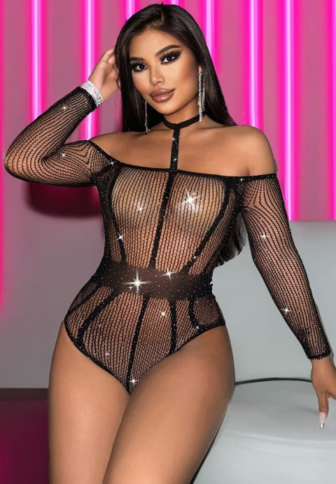 Glamorous Off-the-Shoulder Fishnet Bodysuit