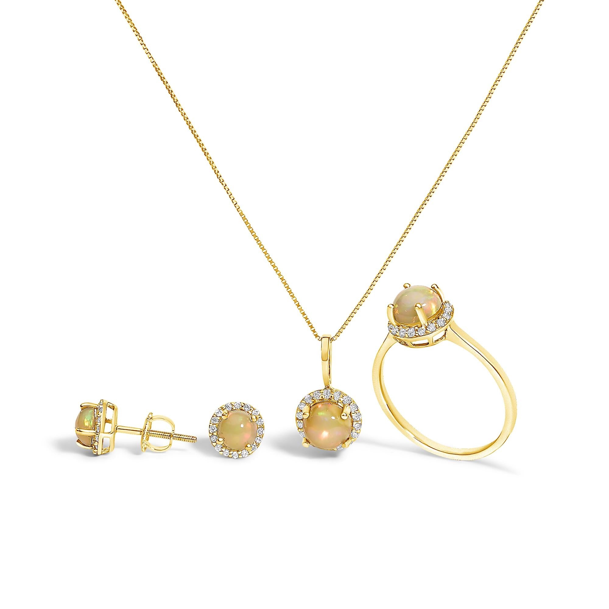10K Gold Gemstone and 3/8 Cttw Diamond Halo Jewelry Set (Earrings, Pendant & Ring)