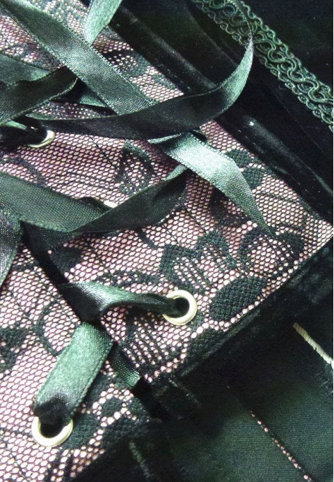 Velvet Lace Corset With Floral Print and Stripes