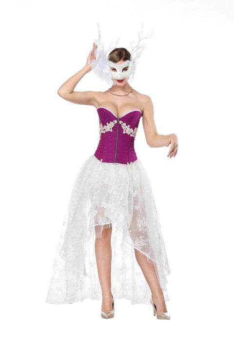 Sexy Sweetheart Overbust Zipper Corset And White High Low Skirt