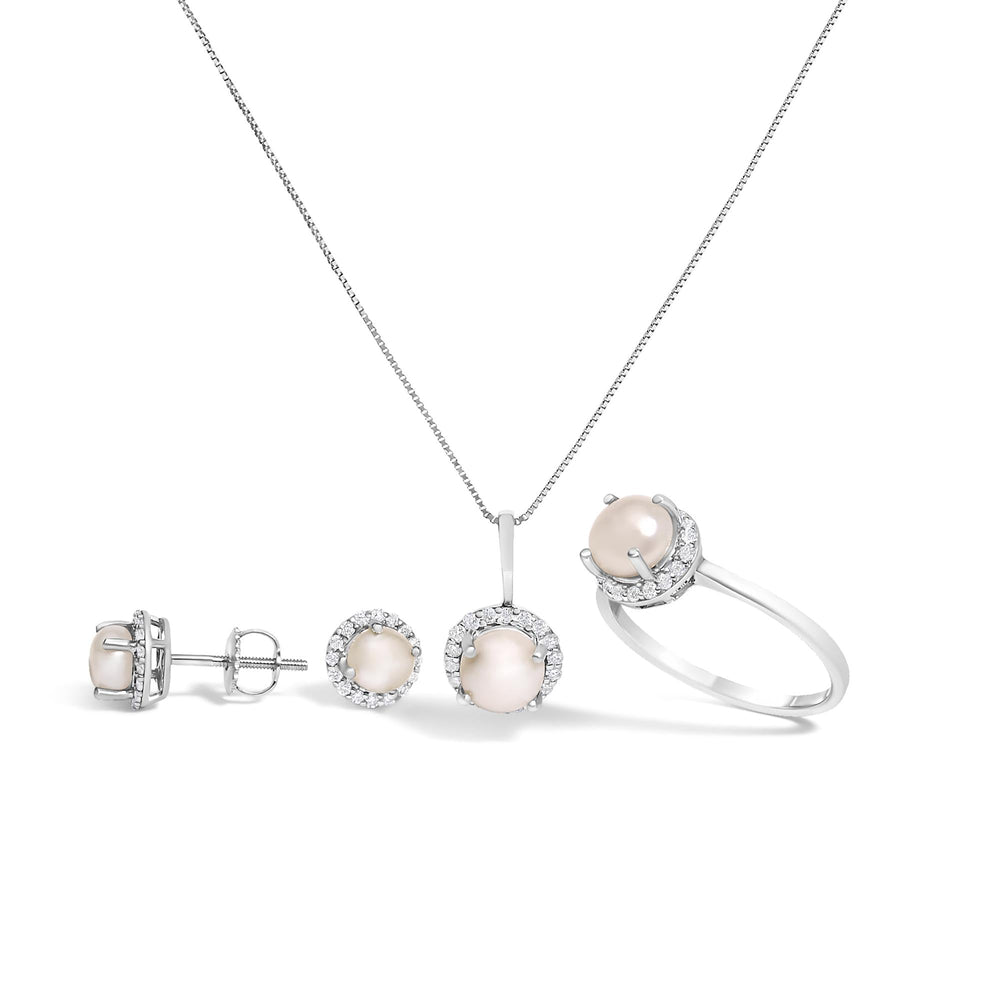 10K Gold Gemstone and 3/8 Cttw Diamond Halo Jewelry Set (Earrings, Pendant & Ring)
