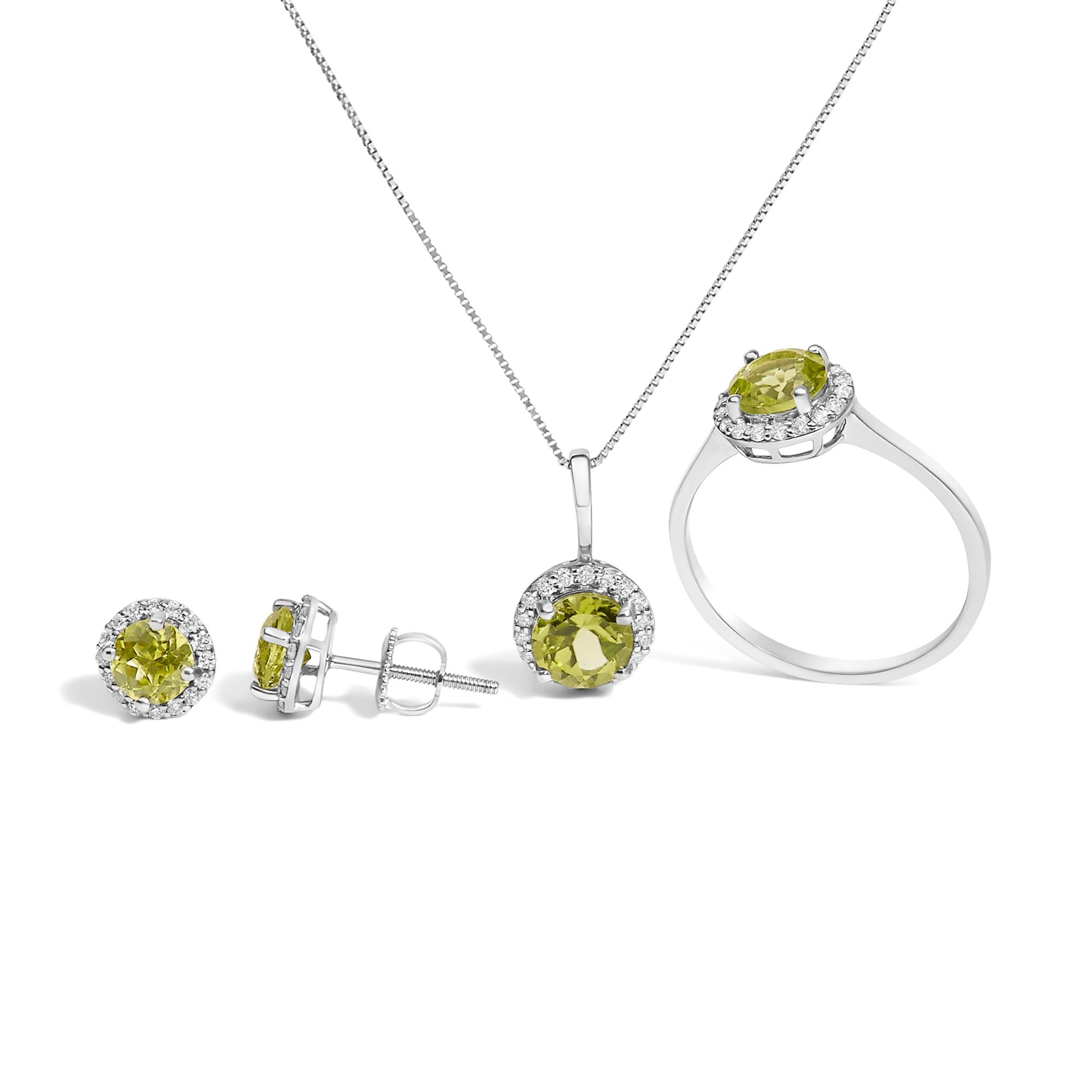 10K Gold Gemstone and 3/8 Cttw Diamond Halo Jewelry Set (Earrings, Pendant & Ring)