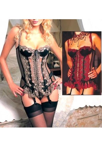 Red And Gold Mesh Lace Embroidered Underwire Corset Bustier Short Dress