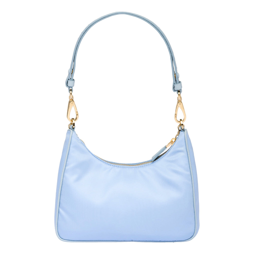 Prada 2Way Tessuto Nylon and Ostrich Leather Shoulder Handbag in Cielo Blue