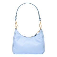 Prada 2Way Tessuto Nylon and Ostrich Leather Shoulder Handbag in Cielo Blue