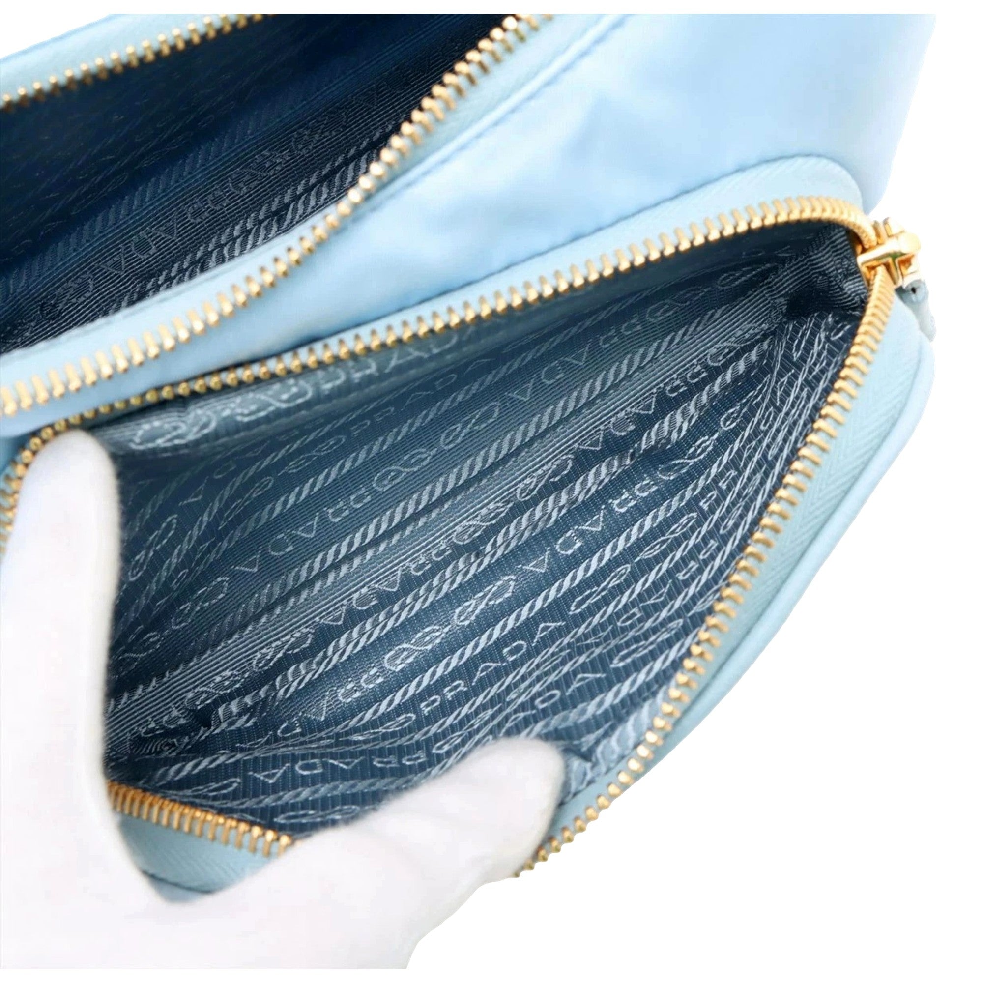 Prada 2Way Tessuto Nylon and Ostrich Leather Shoulder Handbag in Cielo Blue