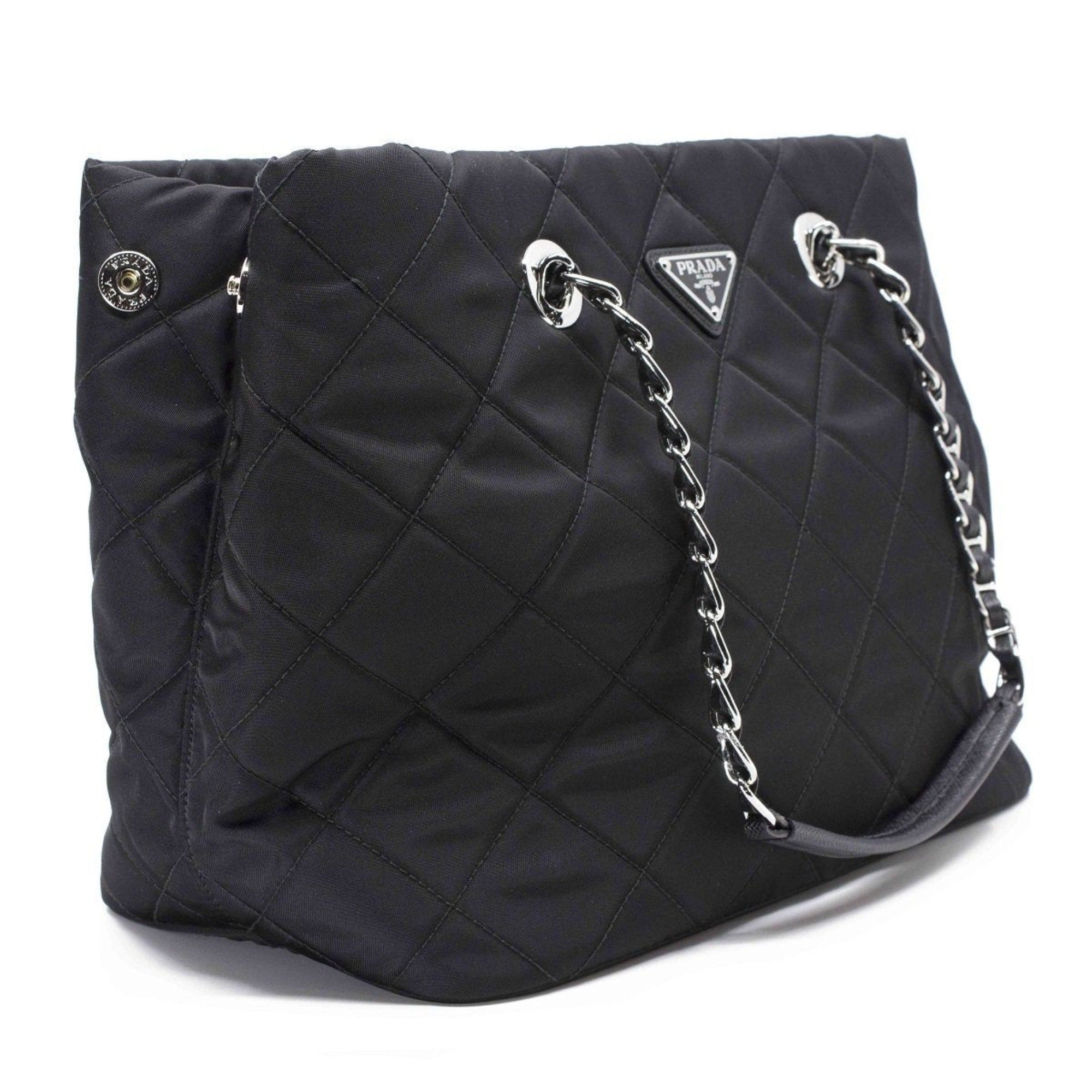Prada Quilted Tessuto Nylon Chain Shoulder Tote Bag Black