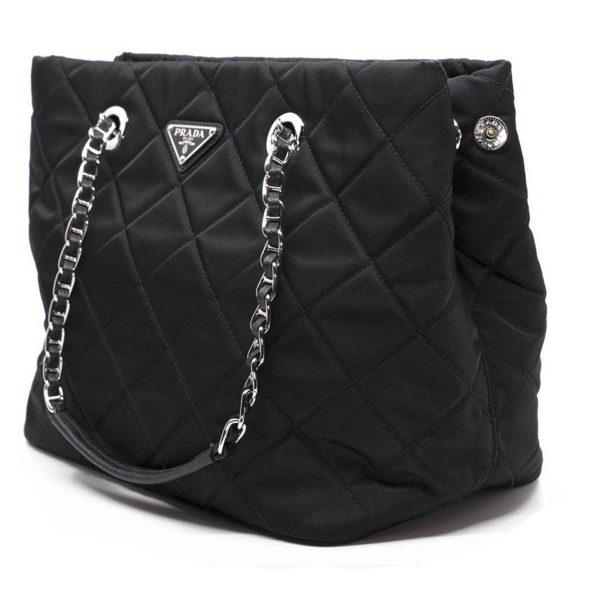 Prada Quilted Tessuto Nylon Chain Shoulder Tote Bag Black
