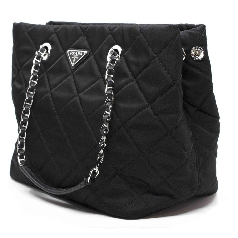 Prada Quilted Tessuto Nylon Chain Shoulder Tote Bag Black