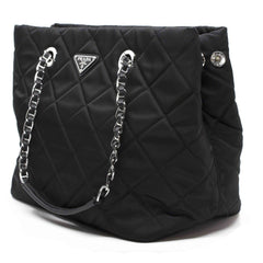 Prada Quilted Tessuto Nylon Chain Shoulder Tote Bag Black