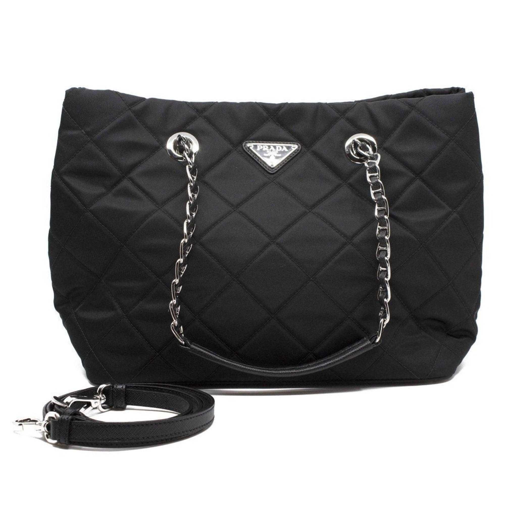 Prada Quilted Tessuto Nylon Chain Shoulder Tote Bag Black