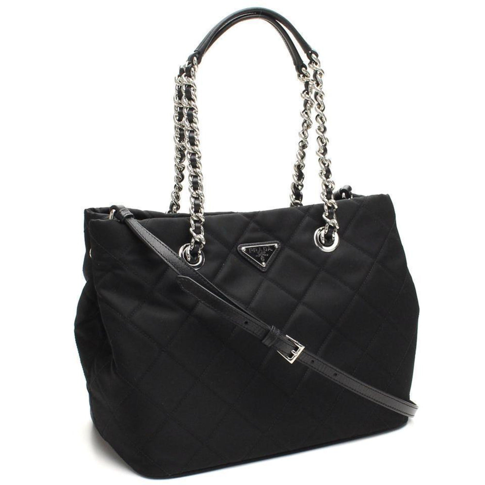 Prada Quilted Tessuto Nylon Chain Shoulder Tote Bag Black