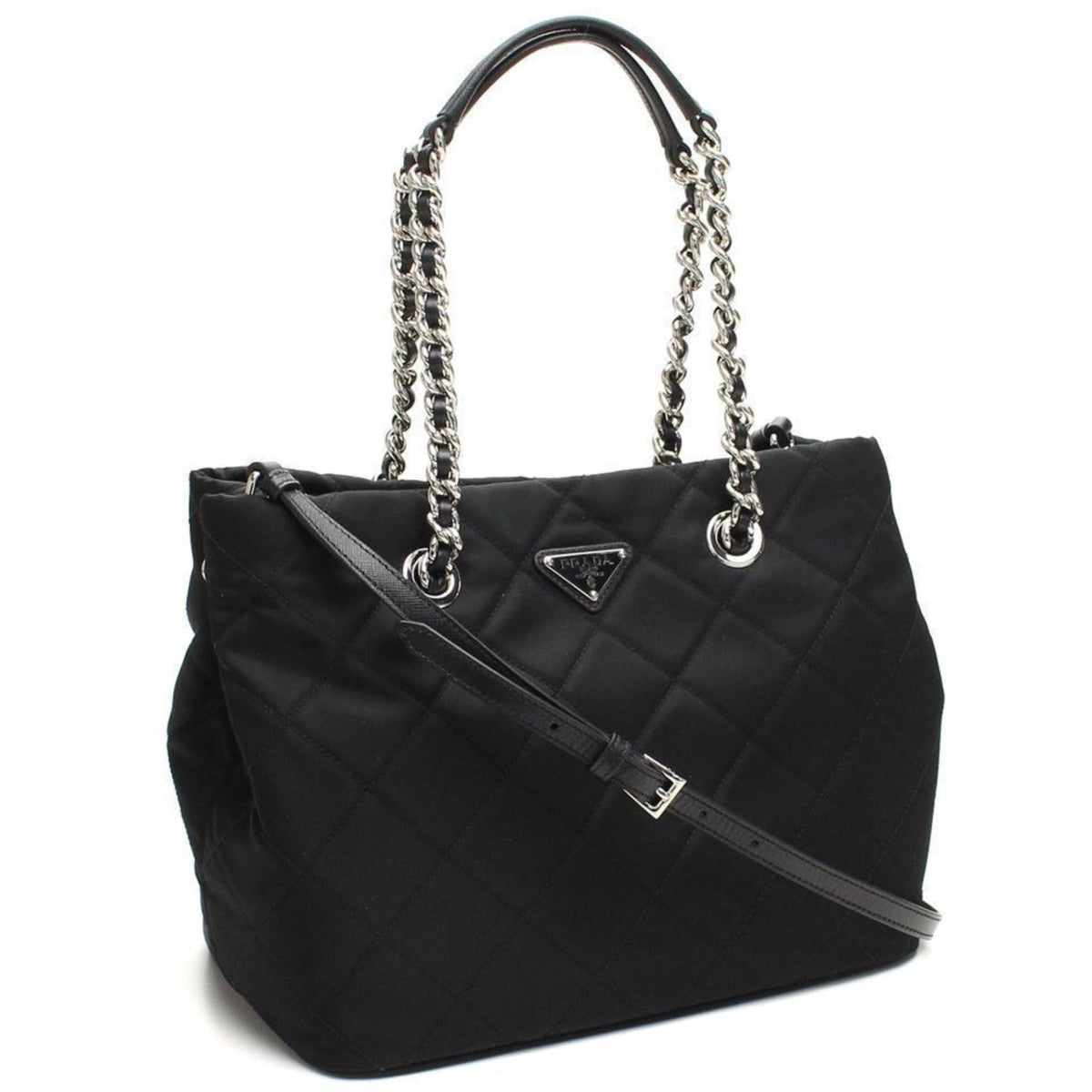 Prada Quilted Tessuto Nylon Chain Shoulder Tote Bag Black