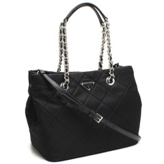 Prada Quilted Tessuto Nylon Chain Shoulder Tote Bag Black