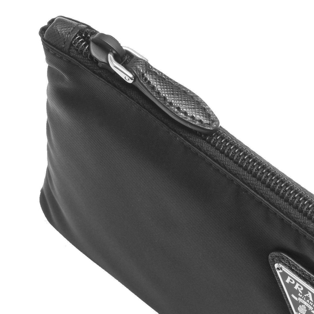 Prada Tessuto Nylon Black Triangle Logo Wristlet Clutch Pouch Bag