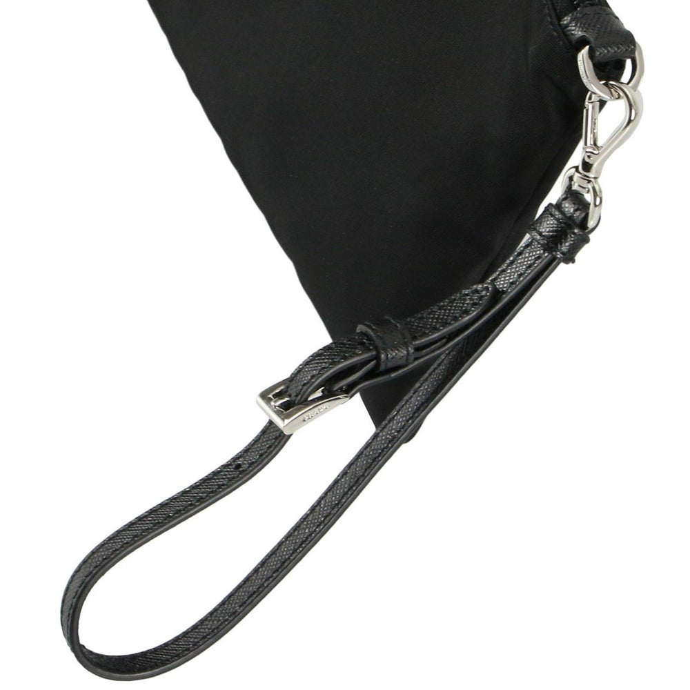 Prada Tessuto Nylon Black Triangle Logo Wristlet Clutch Pouch Bag