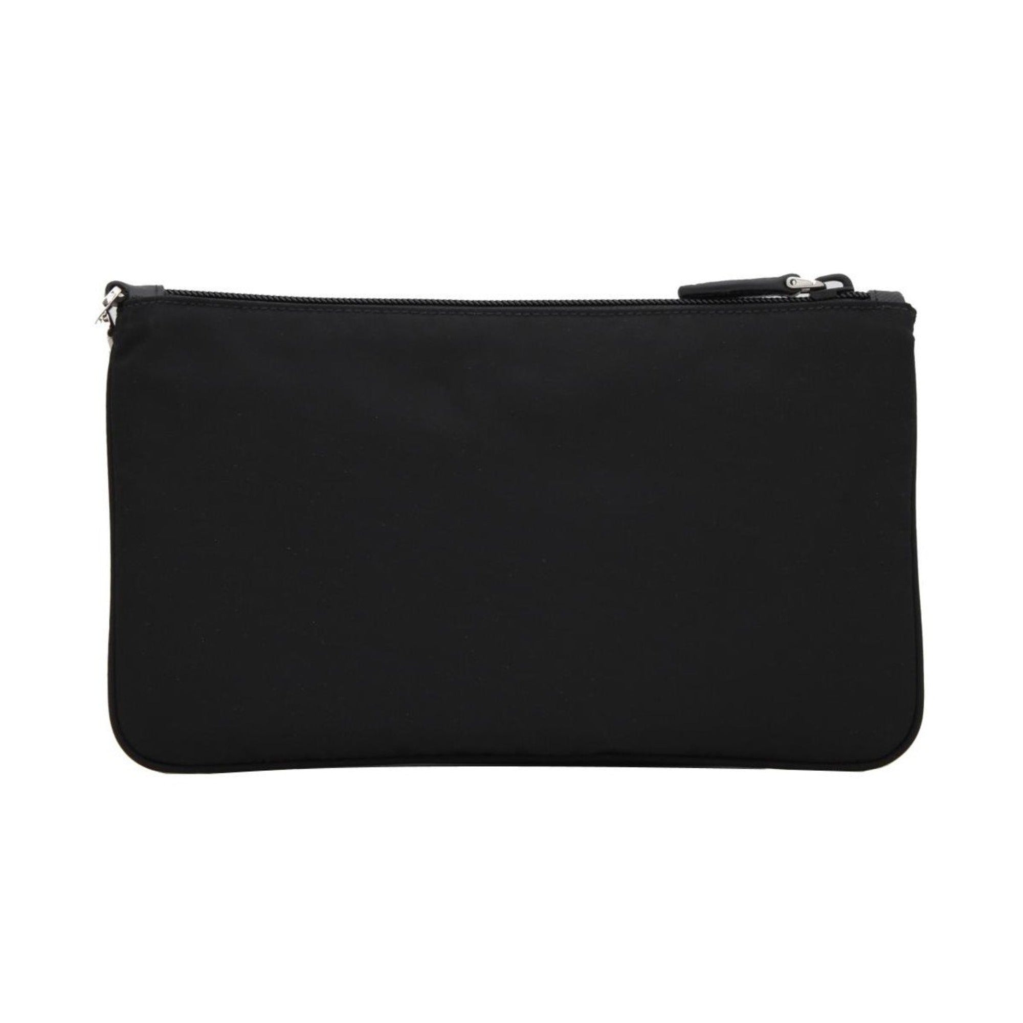 Prada Tessuto Nylon Black Triangle Logo Wristlet Clutch Pouch Bag