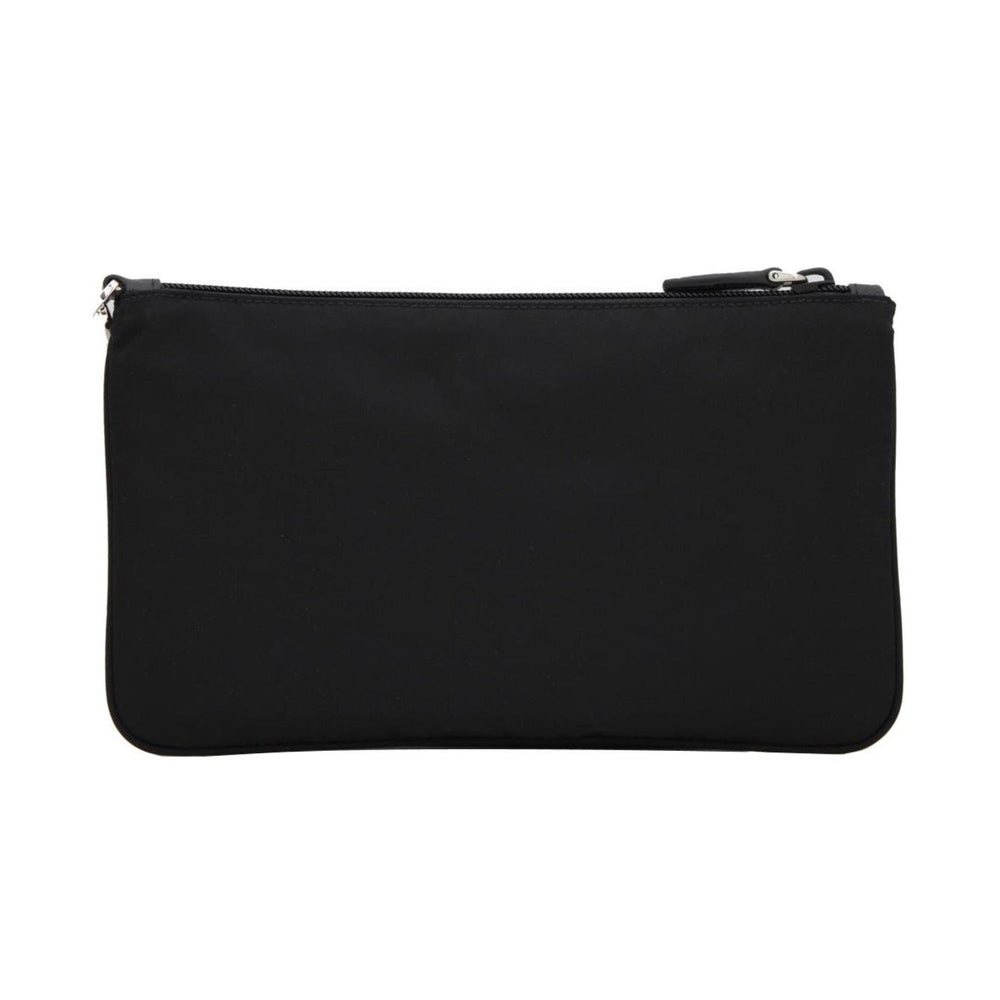 Prada Tessuto Nylon Black Triangle Logo Wristlet Clutch Pouch Bag