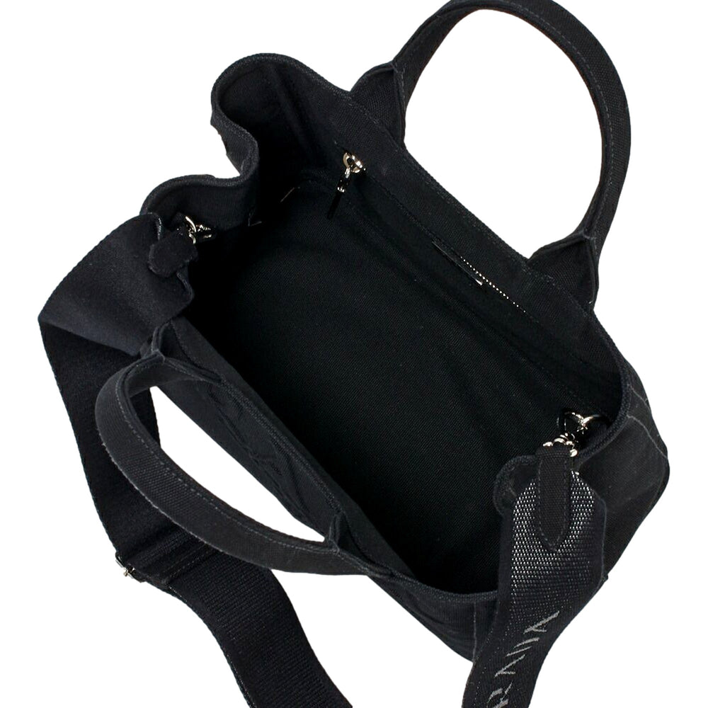 Prada Canapa Black Canvas Logo Tote Handbag Medium