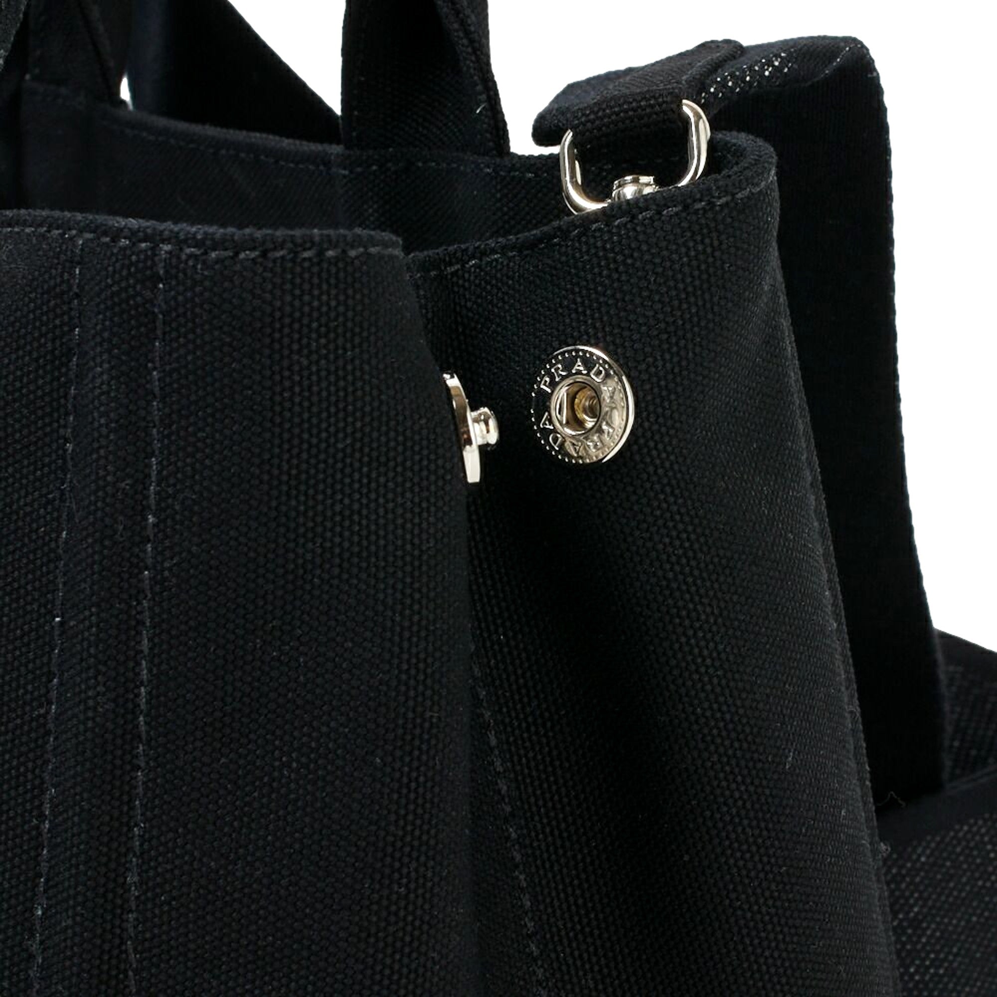 Prada Canapa Black Canvas Logo Tote Handbag Medium