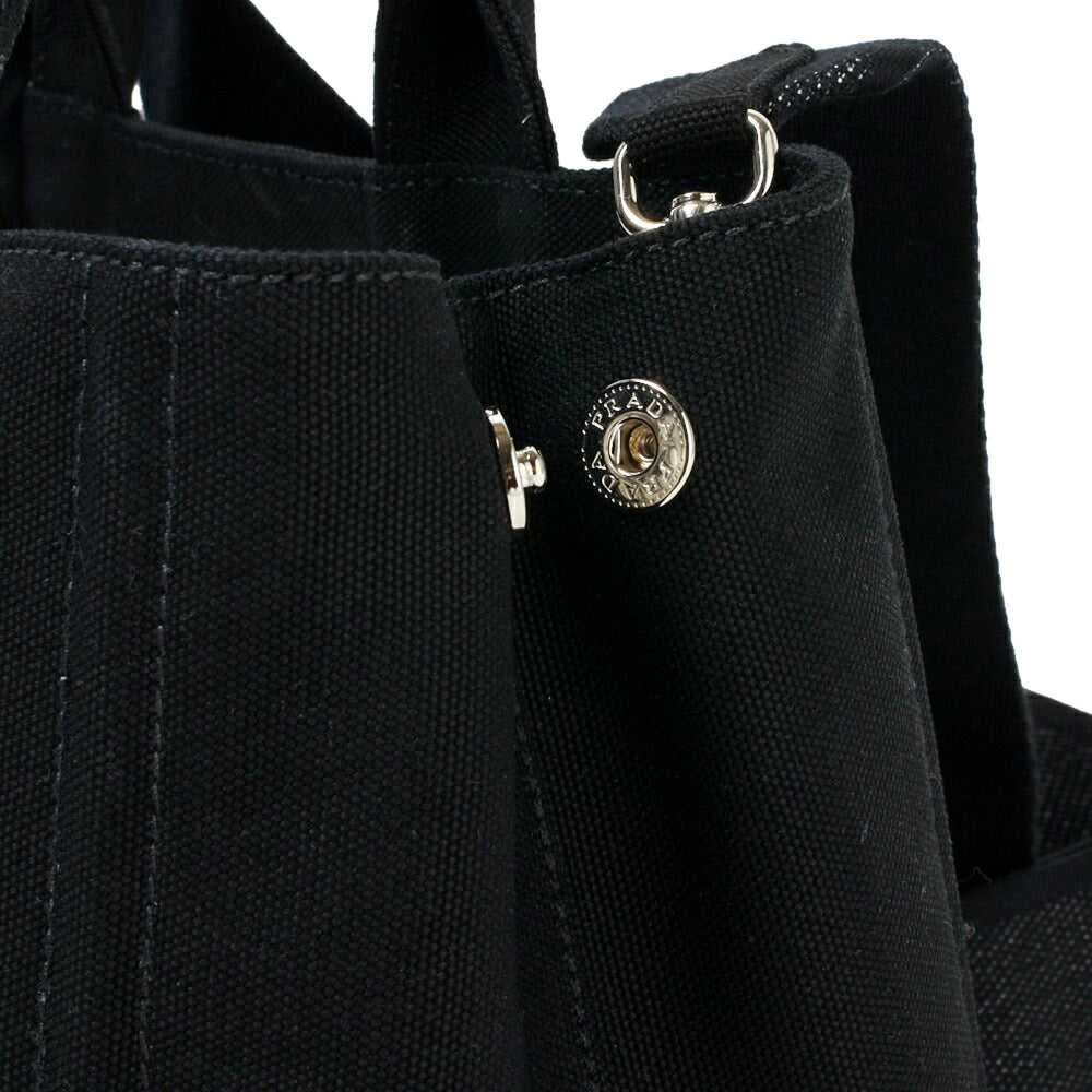 Prada Canapa Black Canvas Logo Tote Handbag Medium