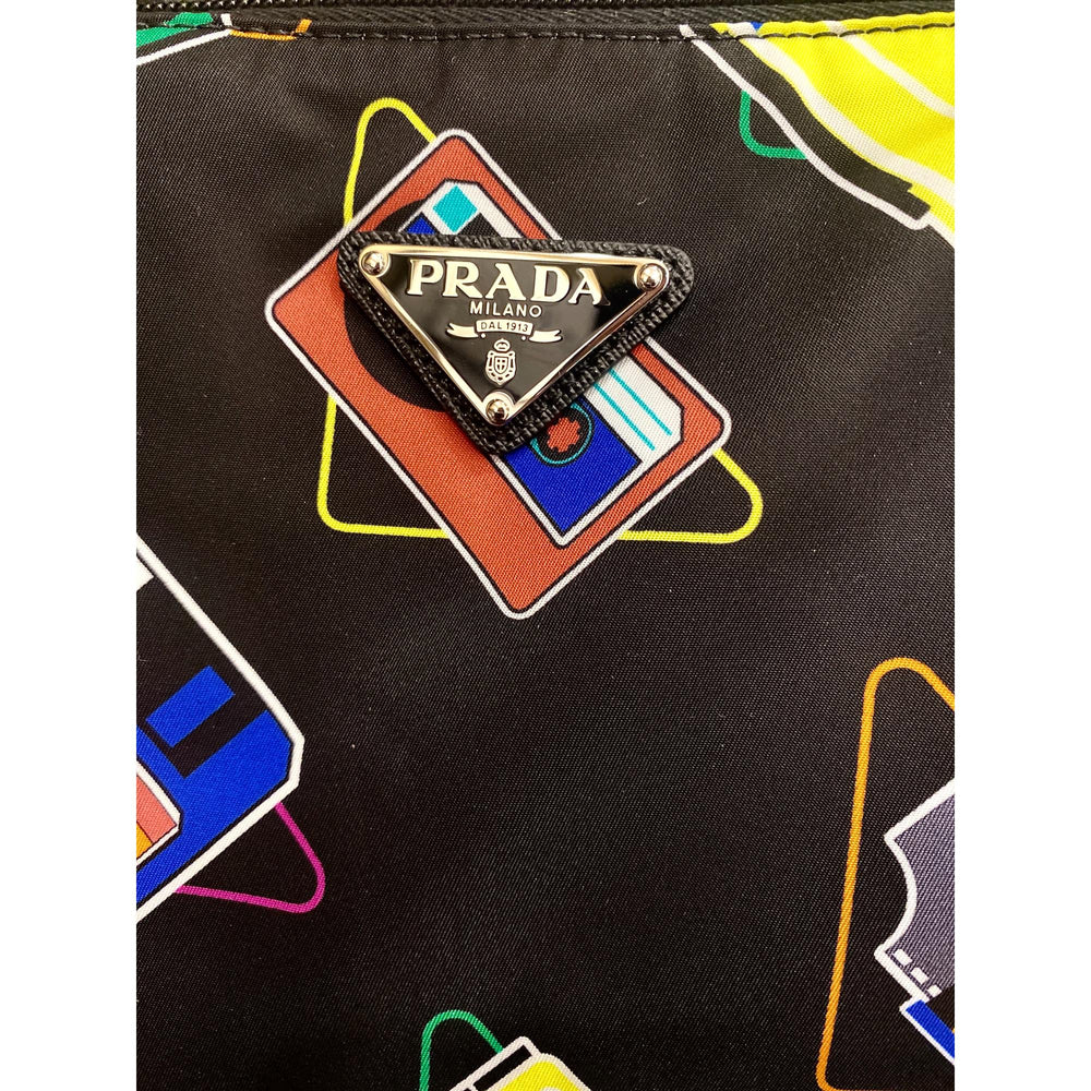Prada Cassette Print Black Nylon Convertible Tote Shoulder Bag