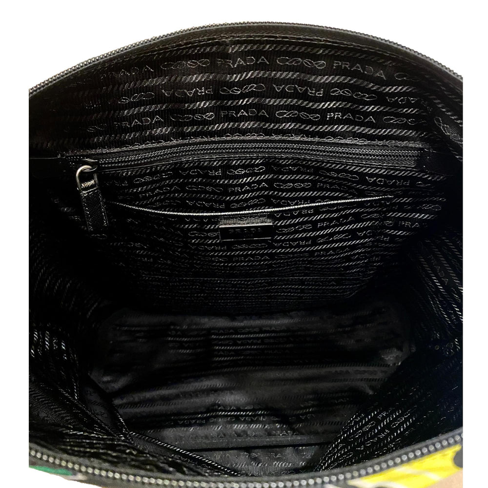 Prada Cassette Print Black Nylon Convertible Tote Shoulder Bag