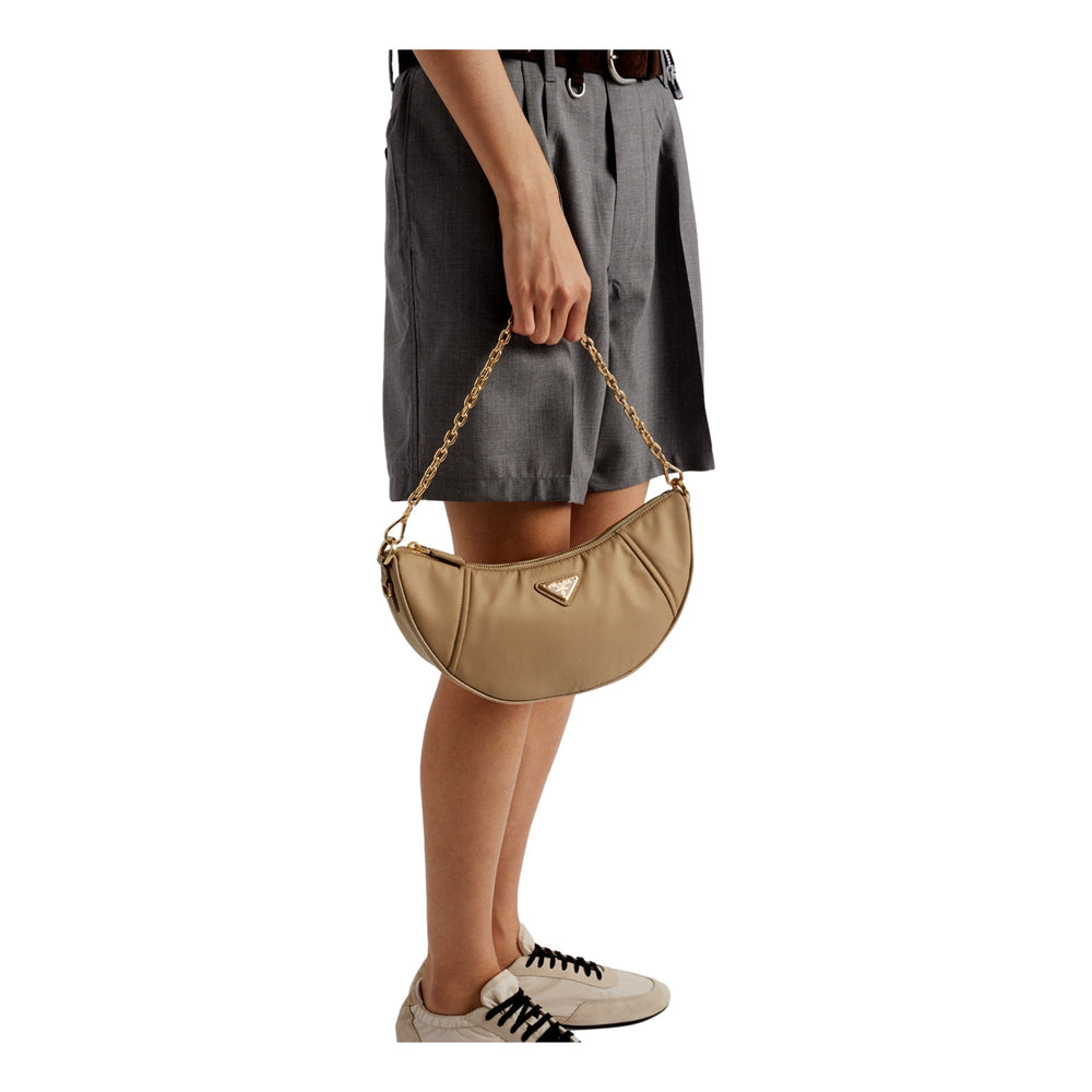 Prada Demi Lune Re-Nylon Crescent Shoulder Bag in Beige