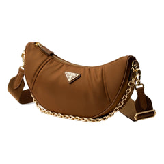 Prada Demi Lune Re-Nylon Crescent Shoulder Bag in Brown