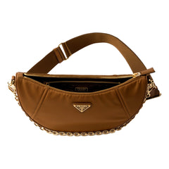 Prada Demi Lune Re-Nylon Crescent Shoulder Bag in Brown