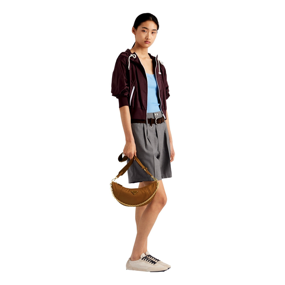 Prada Demi Lune Re-Nylon Crescent Shoulder Bag in Brown