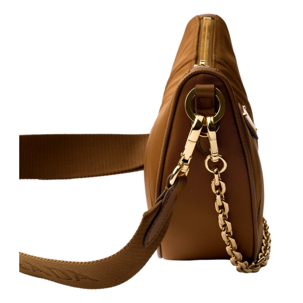 Prada Demi Lune Re-Nylon Crescent Shoulder Bag in Brown