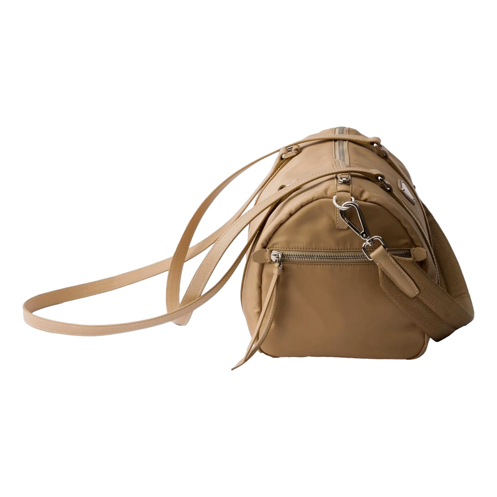 Prada Small Re-Nylon and Saffiano Leather Duffel Bag Camello Beige