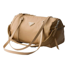 Prada Small Re-Nylon and Saffiano Leather Duffel Bag Camello Beige