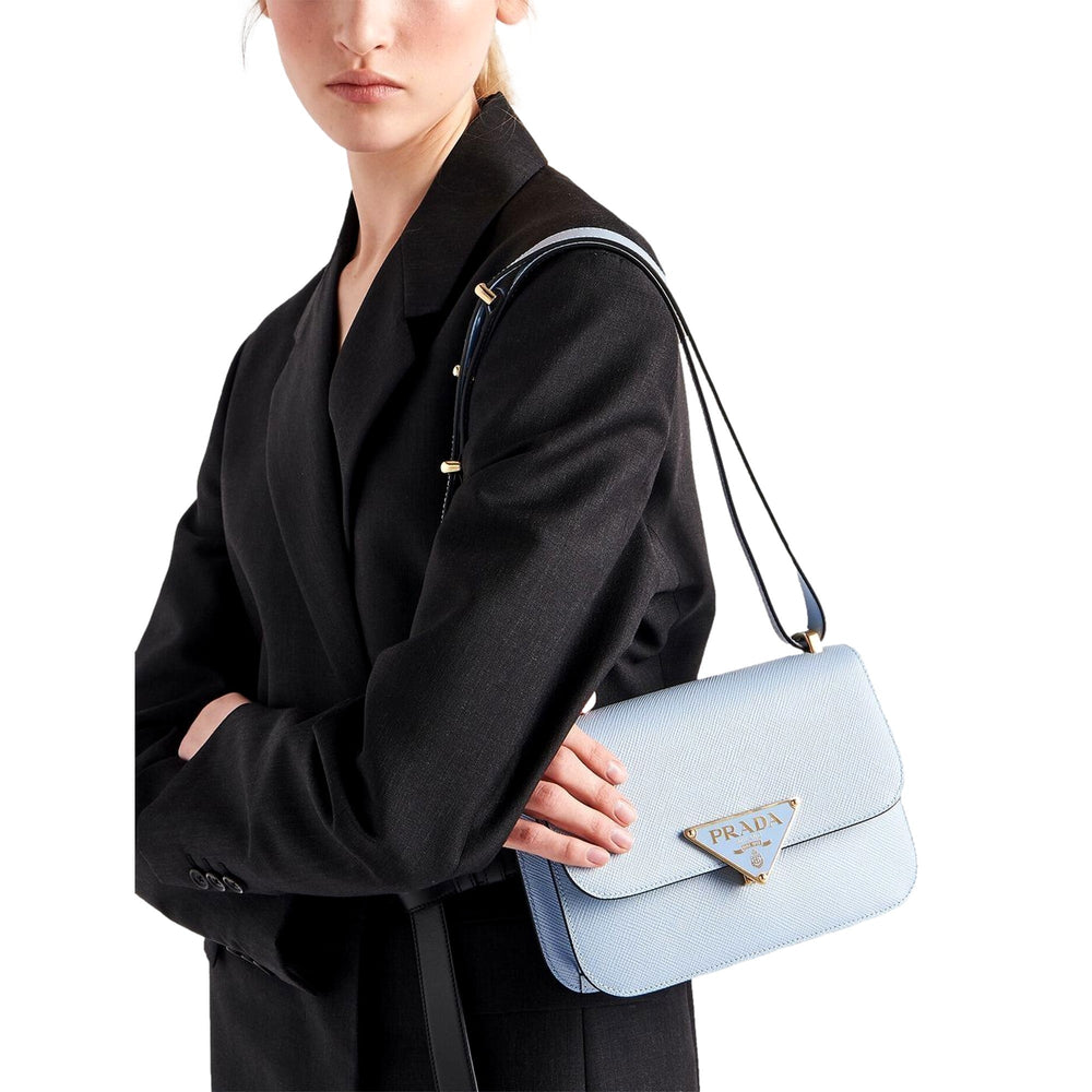 Prada Embleme Triangle Logo Saffiano Leather Crossbody Bag Celeste Blue