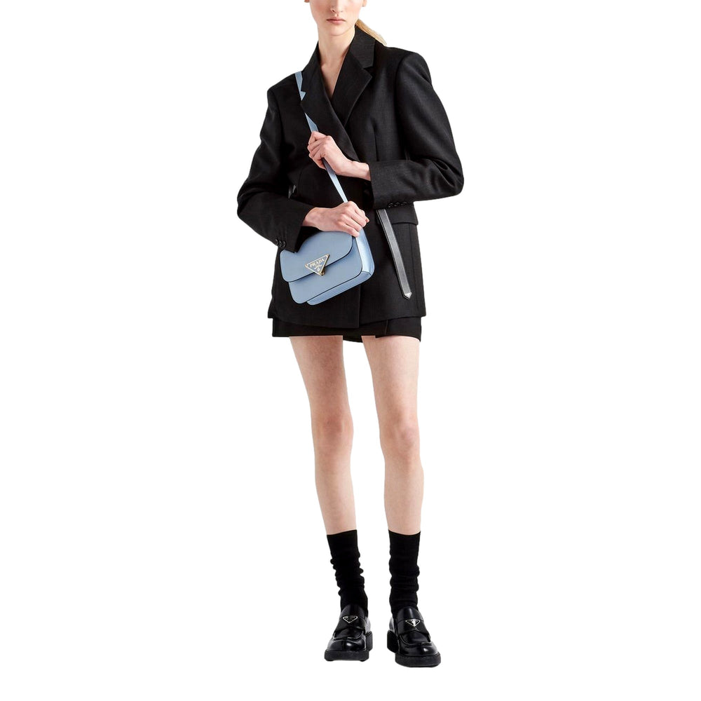 Prada Embleme Triangle Logo Saffiano Leather Crossbody Bag Celeste Blue