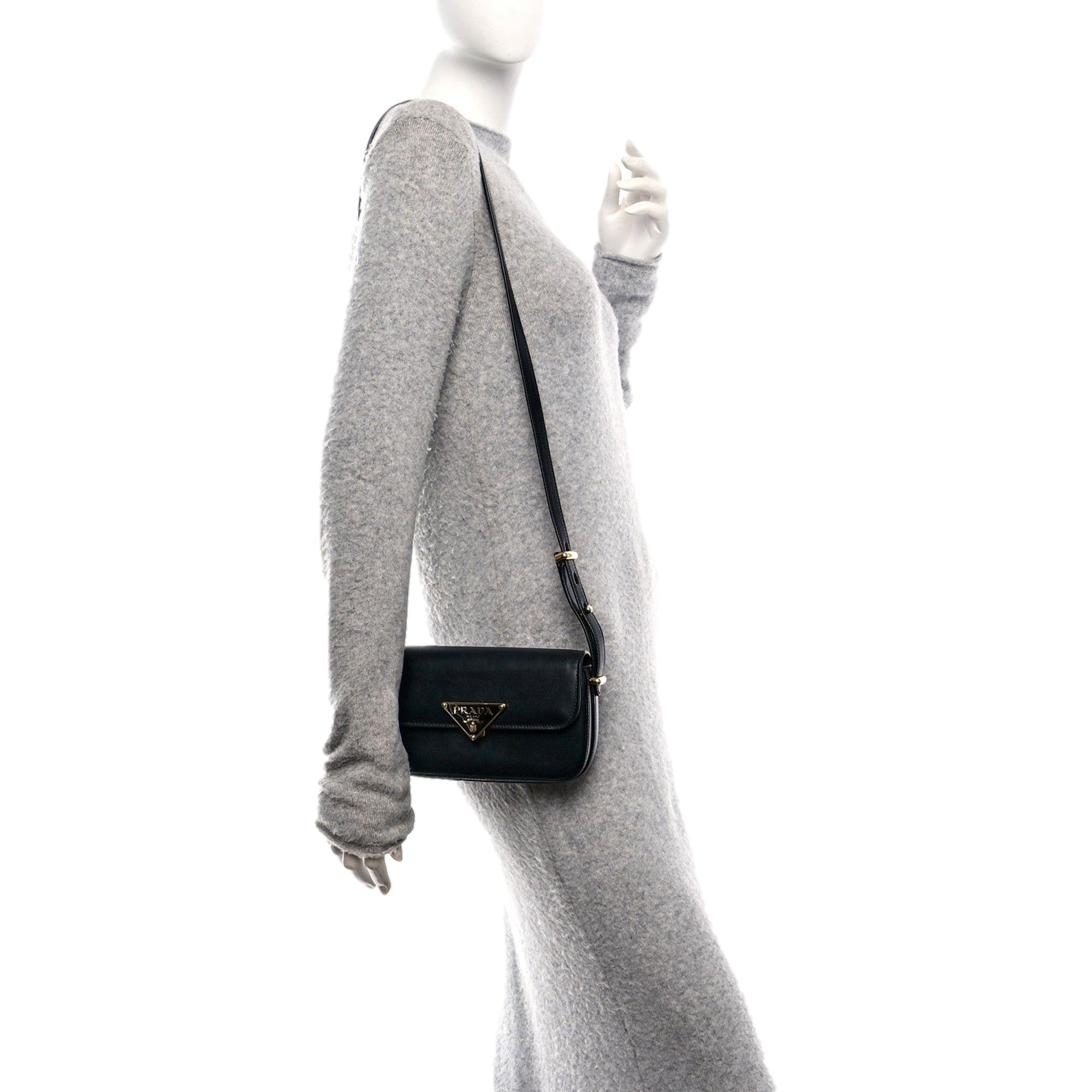 Prada Embleme Triangle Logo Soft Calfskin Crossbody Bag Black